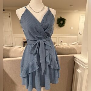Trixxi Women’s Blue Ruffled Tie-Front Fit & Flare Dress size S